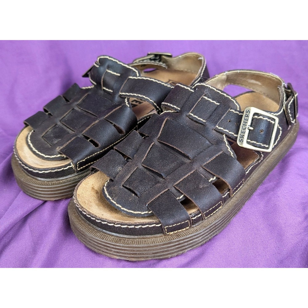 Vintage Skechers Fisherman Platform Sandals Mens 10 Brown Leather Y2K Chunky